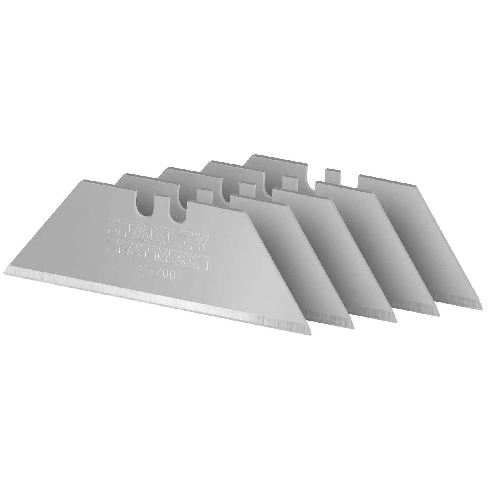 Photo of STANLEY 0-11-700 utility knife blades, pack of five, angled view on white background.