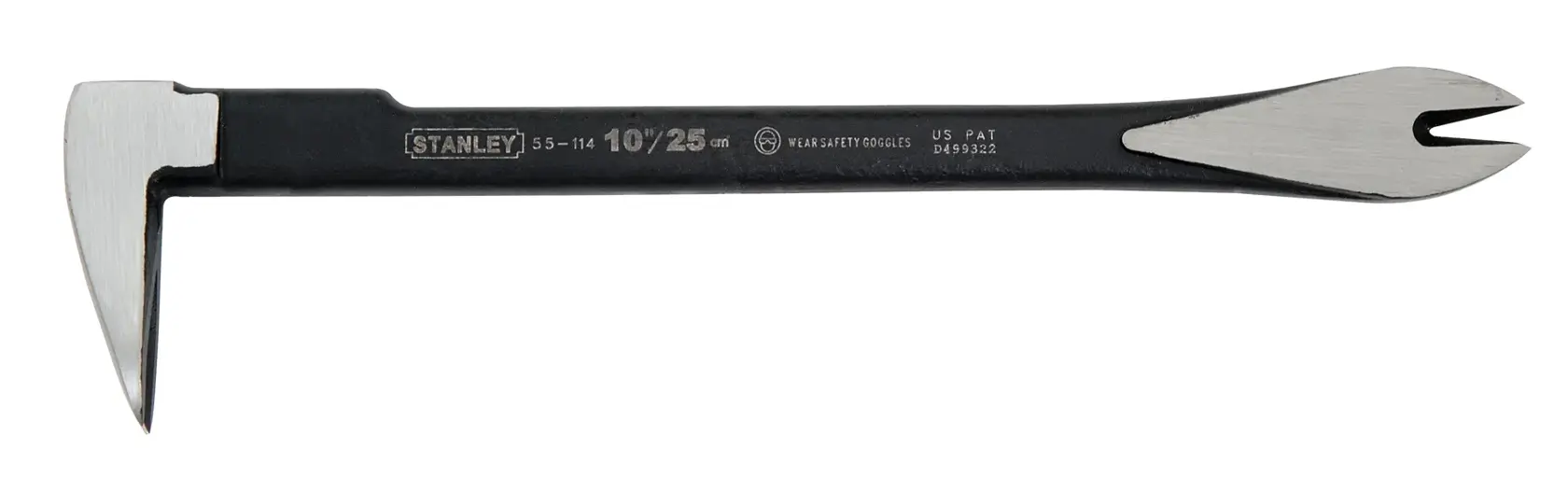 STANLEY 0-55-114 Flachhebel aus Stahl, schwarz und silber, Seitenansicht vor weißem Hintergrund.