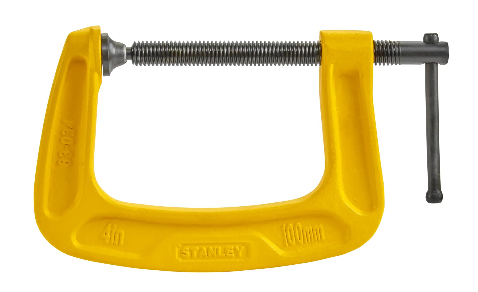 Gelbe STANLEY C-Klemme, 4 Zoll, mit Gewindeschraube und Griff. Für Holz- oder Metallarbeiten.