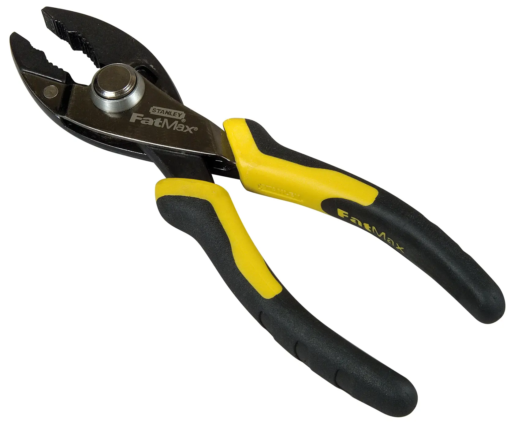 Stanley FatMax adjustable pliers with black and yellow handles, suitable for gripping and turning objects.