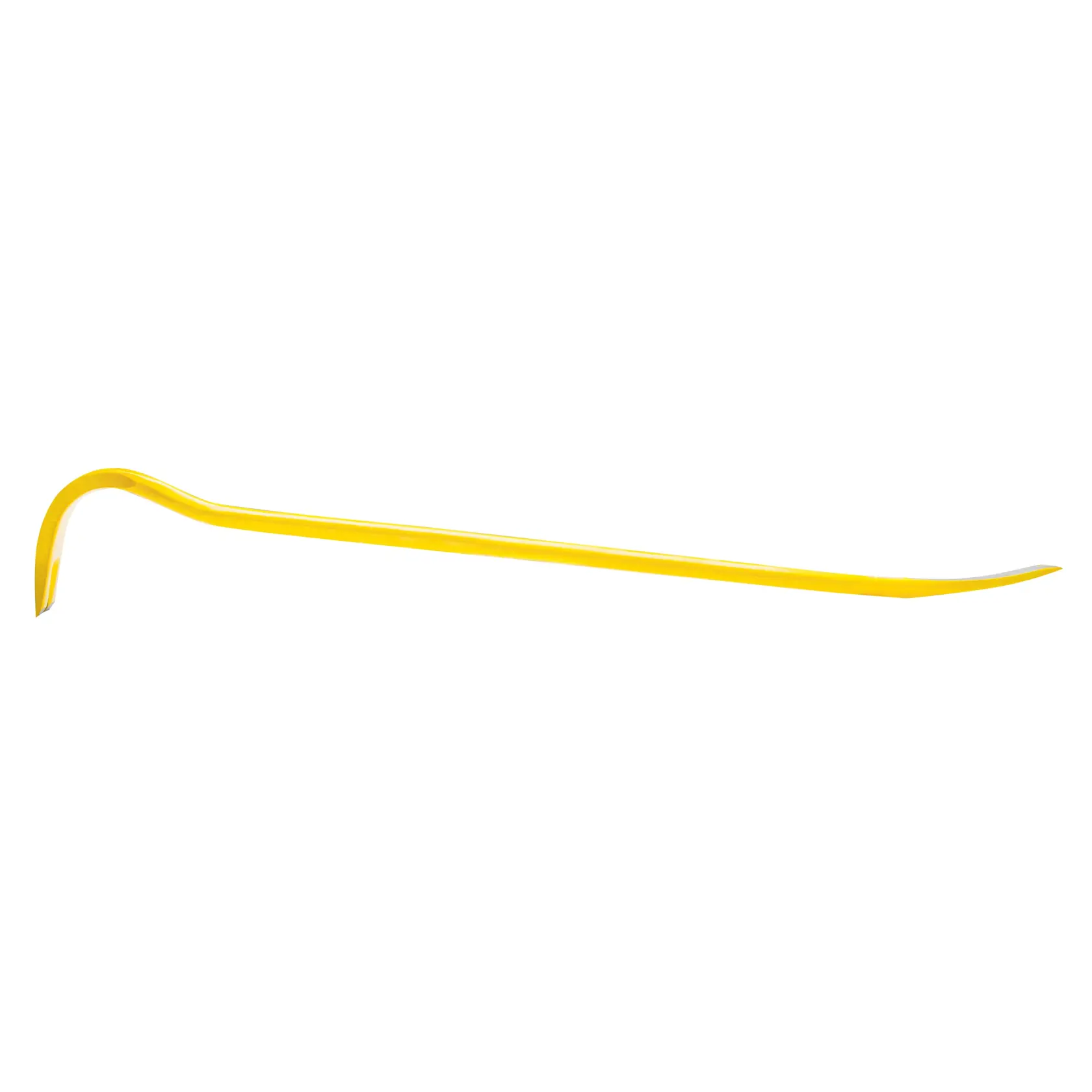 STANLEY 1-55-504 yellow wrecking bar with curved and beveled ends, side view on white background.
