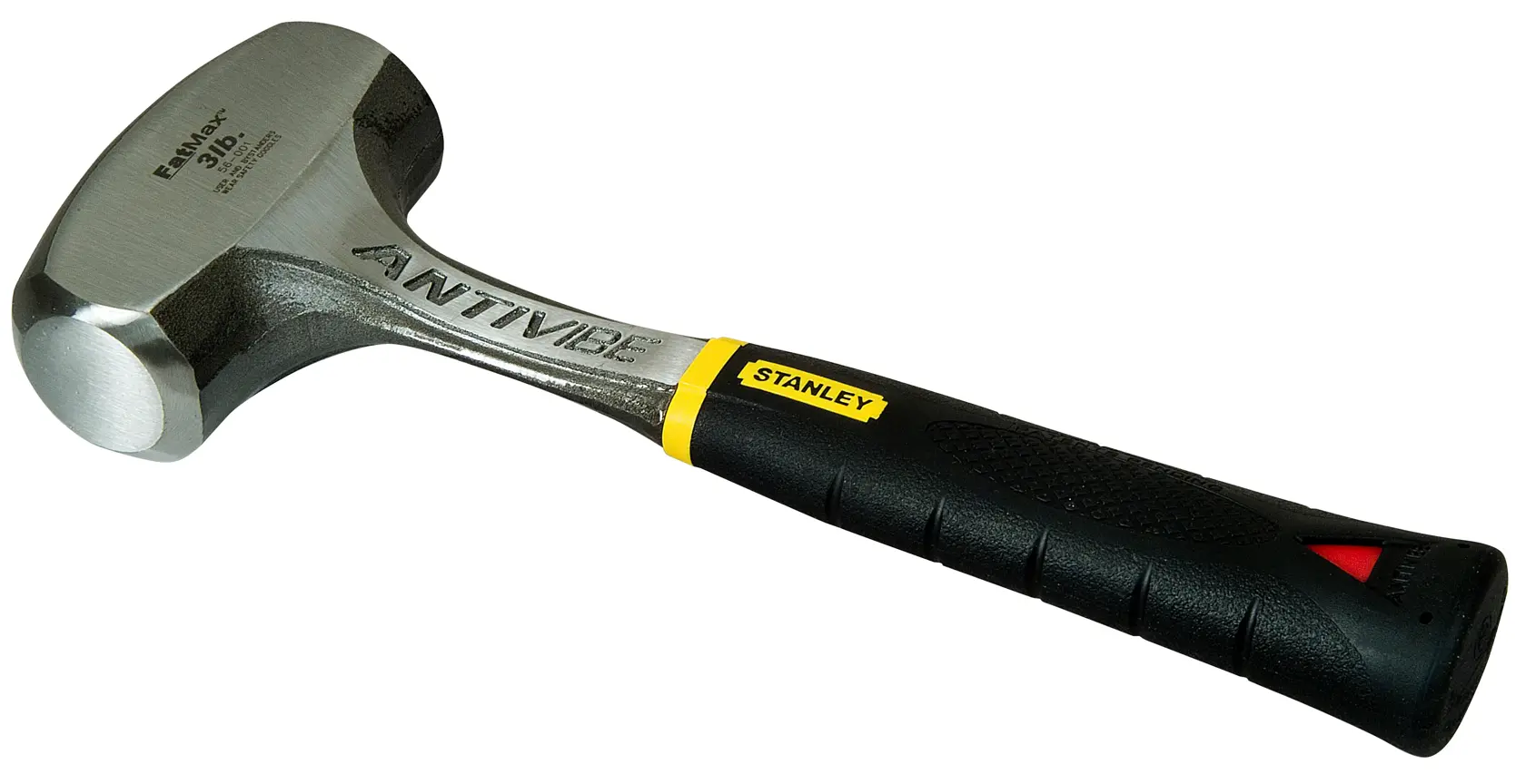 Stanley Antivibe hammer with black handle and steel head, designed for reducing vibration during use.
