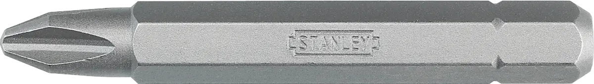 STANLEY 1-68-947 Phillips screwdriver bit silver, side angle, on white background.