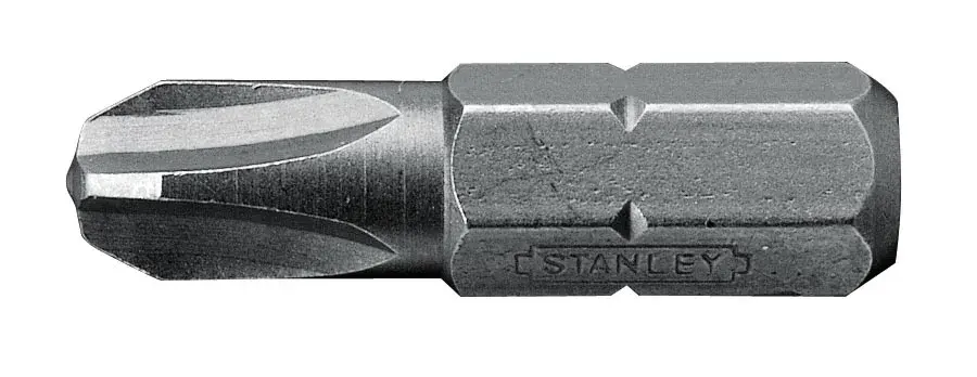 STANLEY 1-68-950 steel Phillips screwdriver bit, product photography, side angle, white background.
