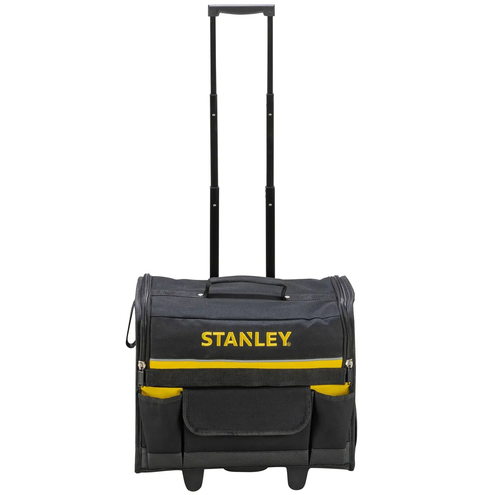 STANLEY 1-97-515 Rollwerkzeugtasche, schwarz mit gelben Akzenten, Vorderansicht auf weißem Hintergrund.
