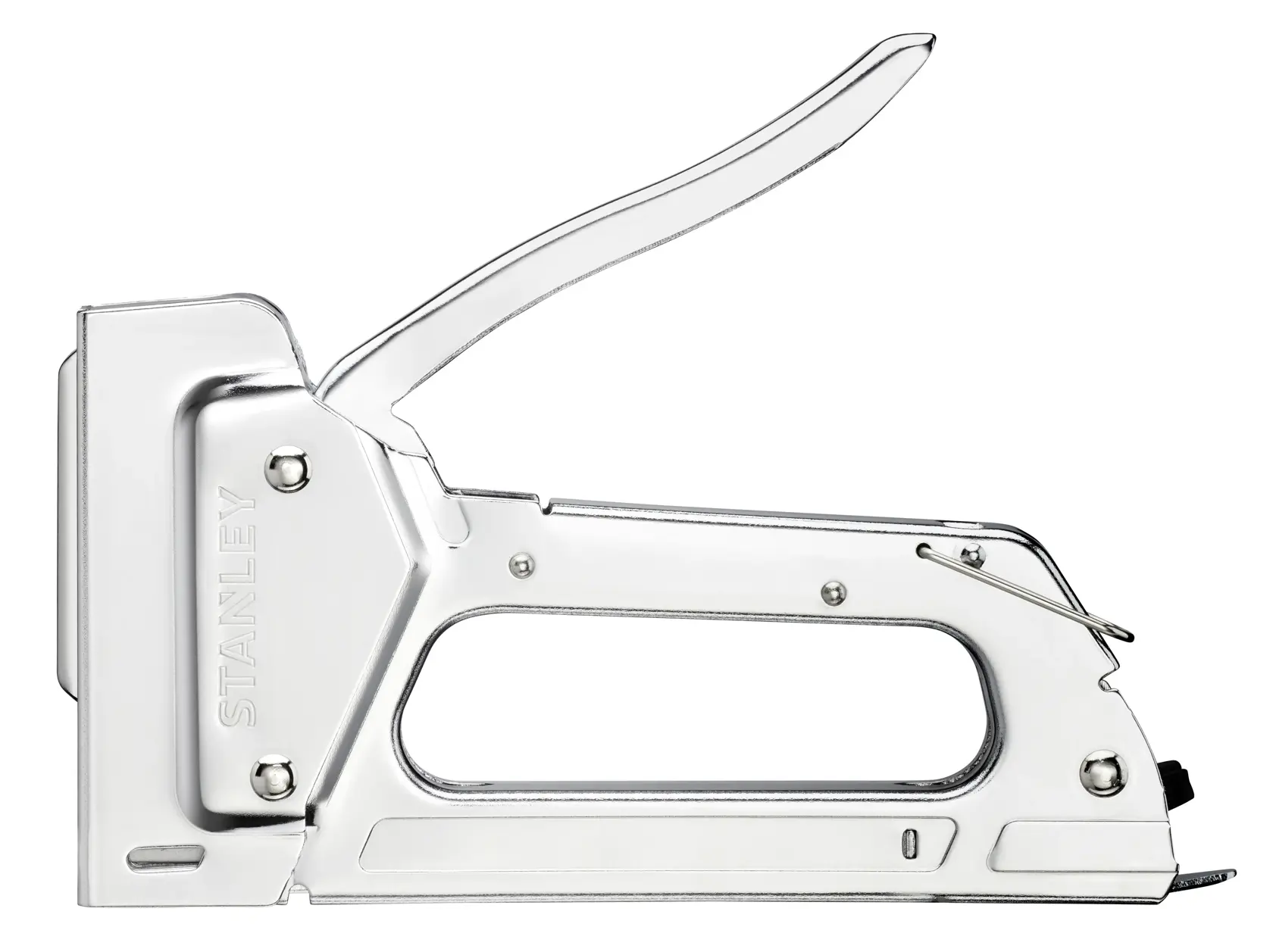 Foto des STANLEY 6-TR45 Metall-Tackers, Seitenansicht auf weißem Hintergrund.