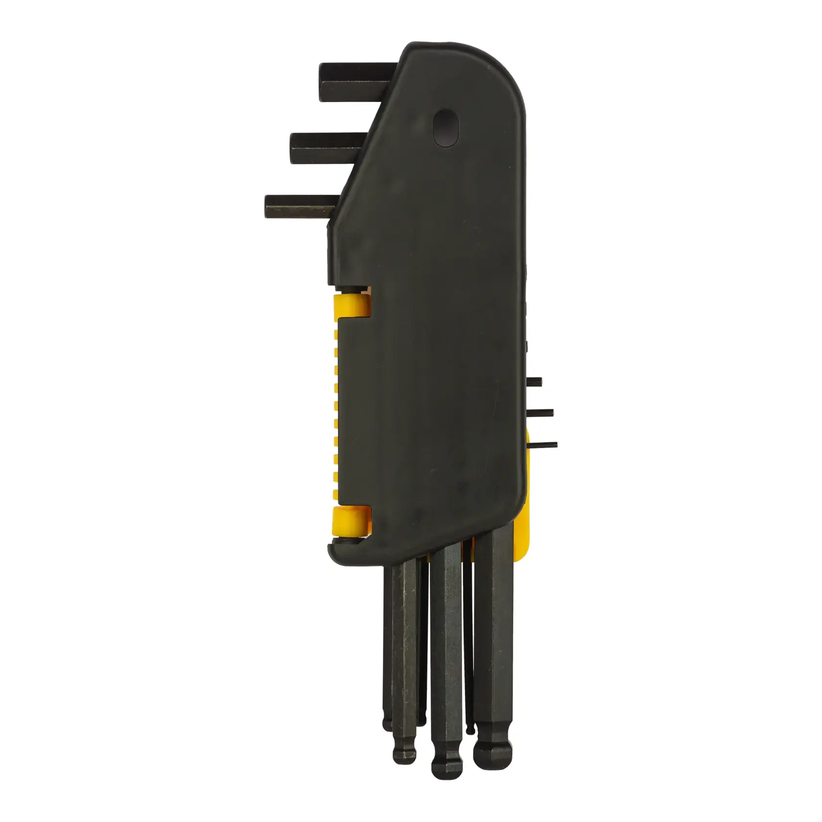 STANLEY 69-256-KR Inbusschlüssel-Set in schwarz-gelbem Kunststoffhalter, Frontansicht auf weißem Hintergrund.
