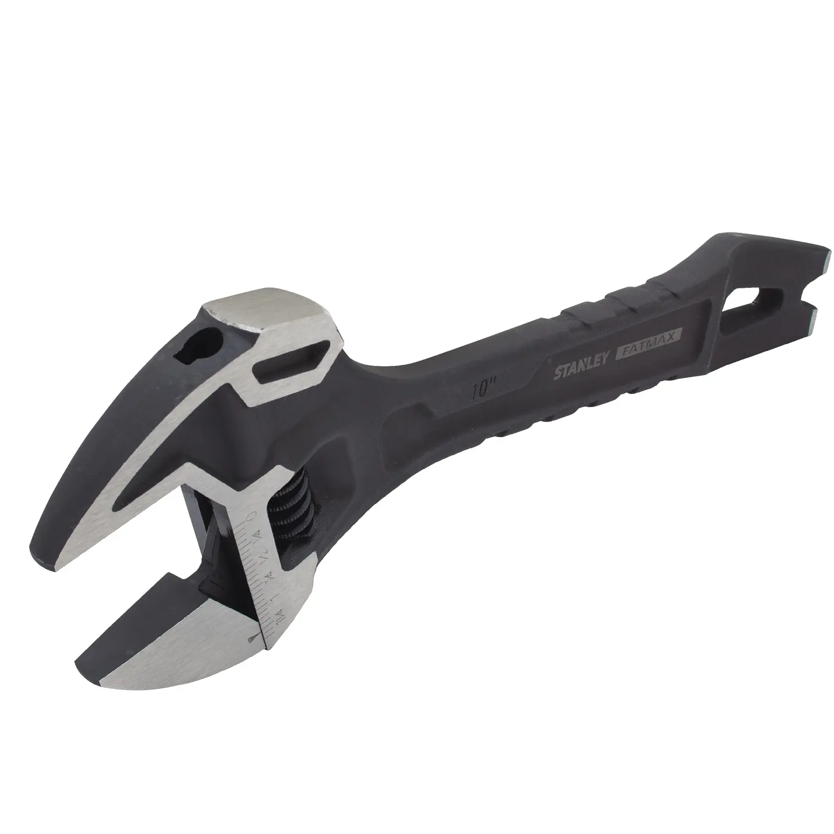 STANLEY FMHT0-75081 adjustable wrench with black handle and satin finish, front angle on white background.