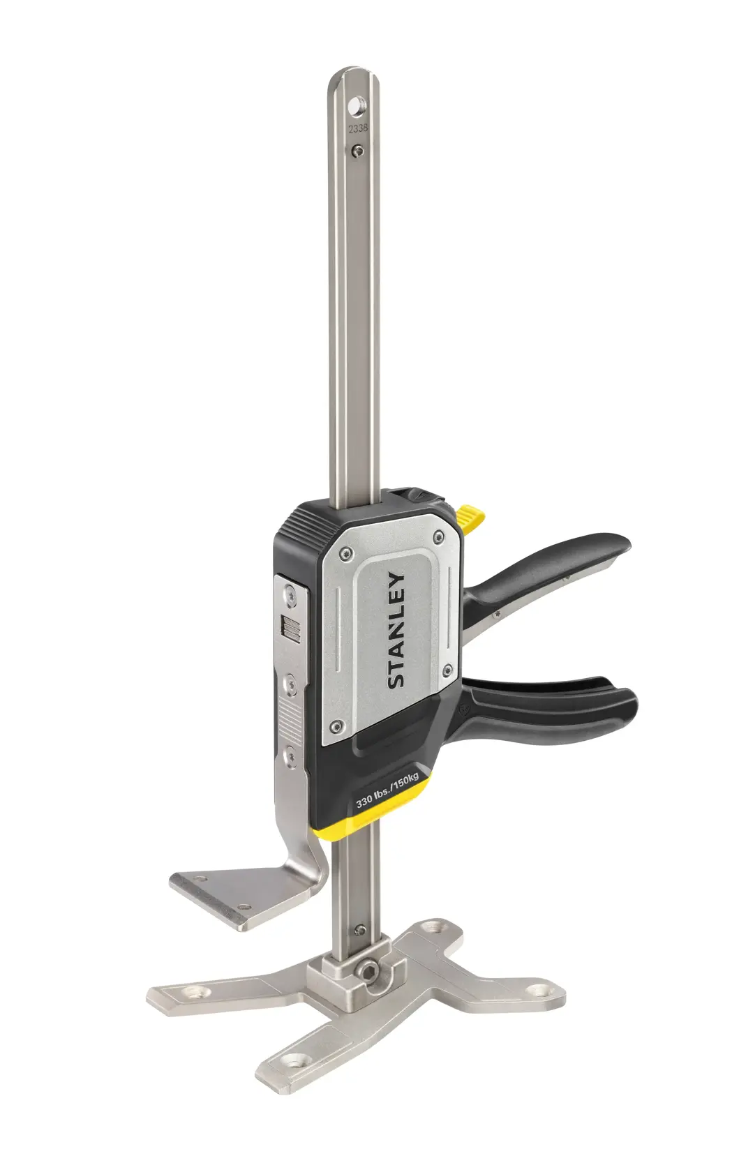 STANLEY FMHT83550-1 Zwinge mit Abzugshandgriff, silber und schwarz, Seitenansicht auf weißem Hintergrund.