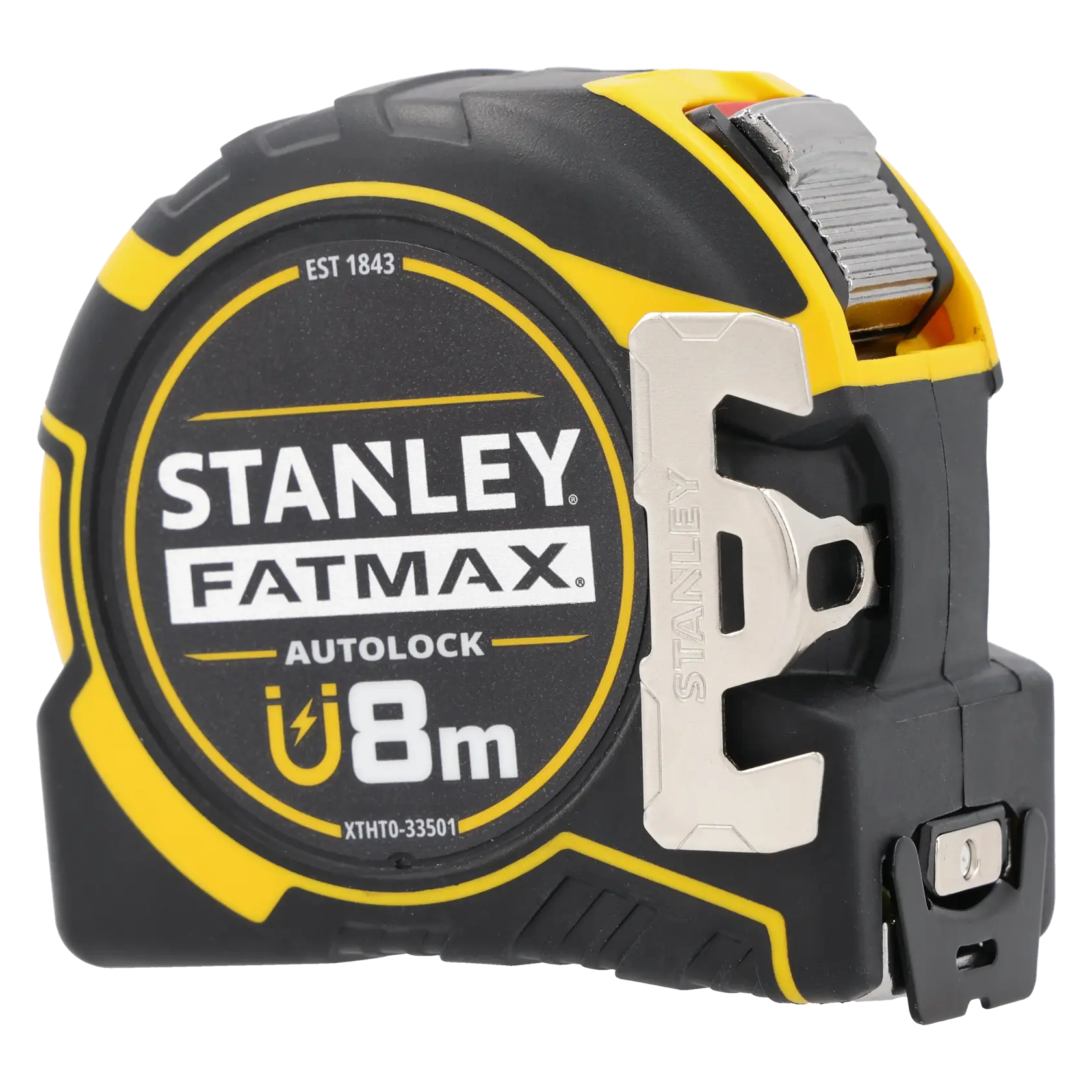Foto des STANLEY XTHT0-33501 FATMAX 8m Autolock Maßbands, schwarz-gelb, Seitenansicht.